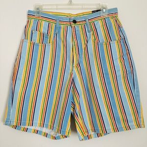 Vtg Not Guilty USA Colorful Striped Denim High Waist Shorts